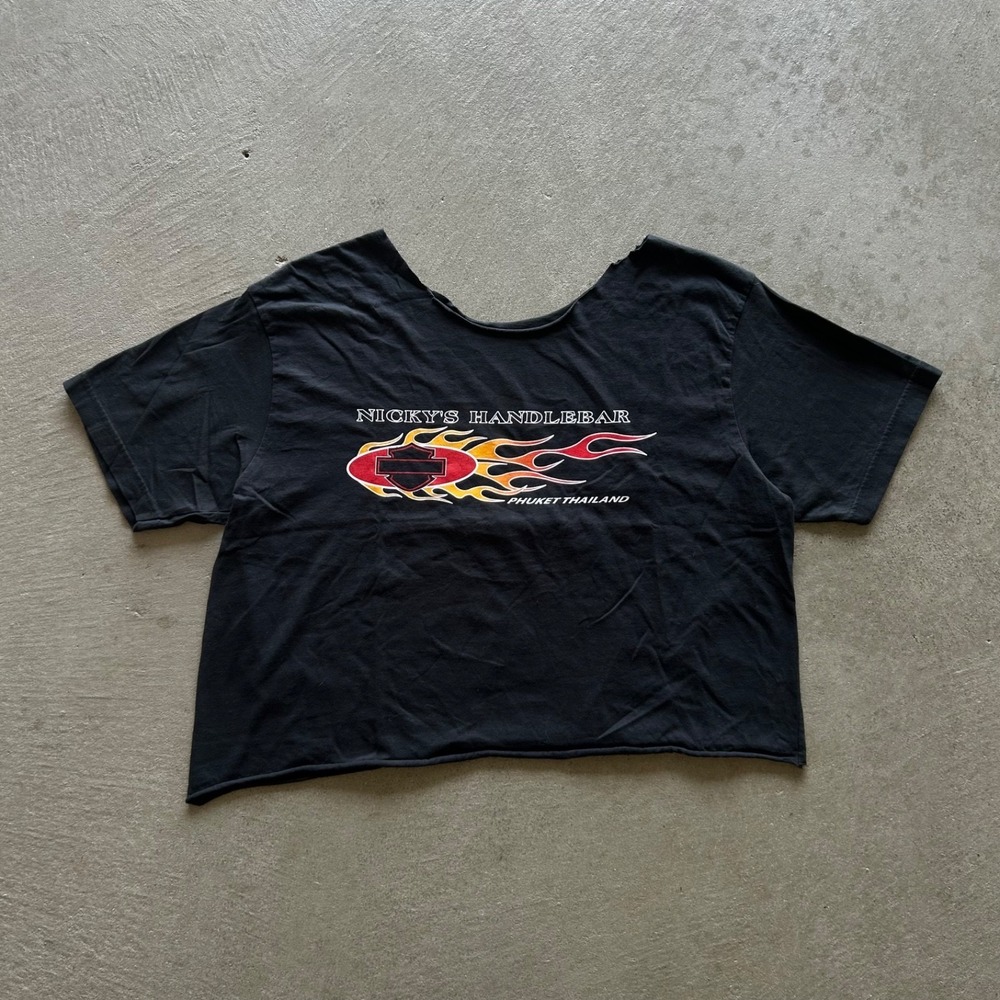 Vintage Harley Davidson Shirt Womens XXL Black Cropped Biker Nicky's Handlebar